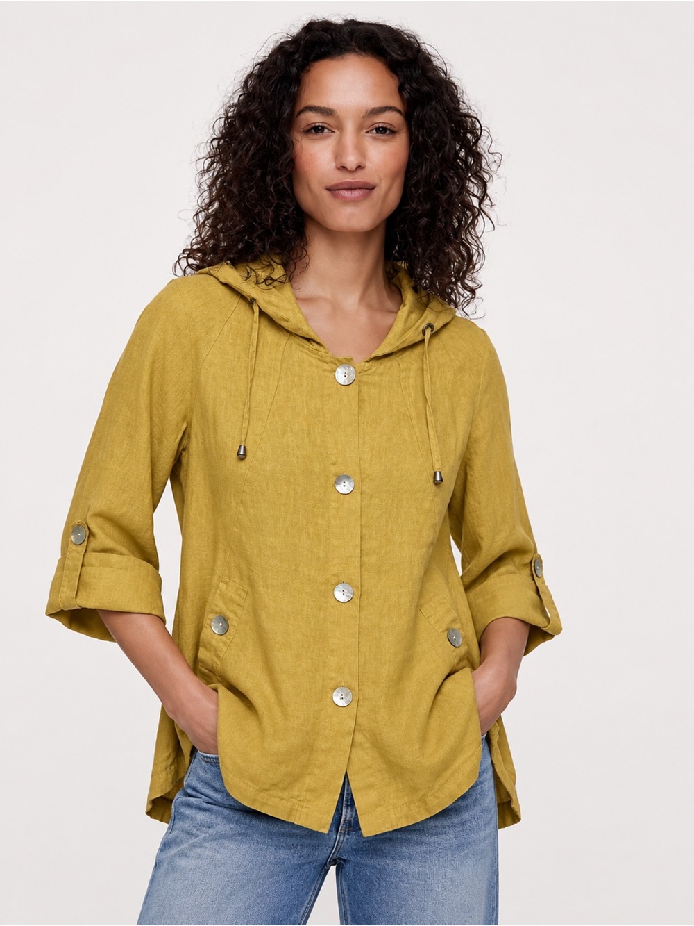 Relaxed Hooded Utility Jacket in Mustard
